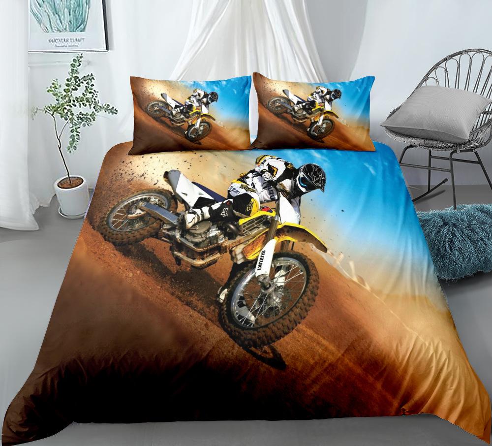 Motorbike Comforter Cover Set Queen Size, Boys Motocross Rider Duvet Cover, Teens Racing Motorcycle Dirt Bike Bedding Set Child