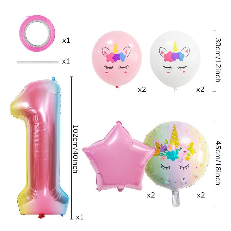 Unicorn Theme Balloon Set 40 Inch Gradual Change Digital Aluminum Film Balloon Birthday Party Decoration Props