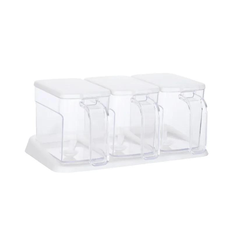 3pcs/Set Transparent Seasoning Box Seasoning Bottle Salt Seasoning Storage Box Kitchen Accessories with Spoon