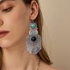 Artisanal Tribal Styles Drop Earrings With Natural Stone Accent Sturdy Alloy Retro Fringe Designs