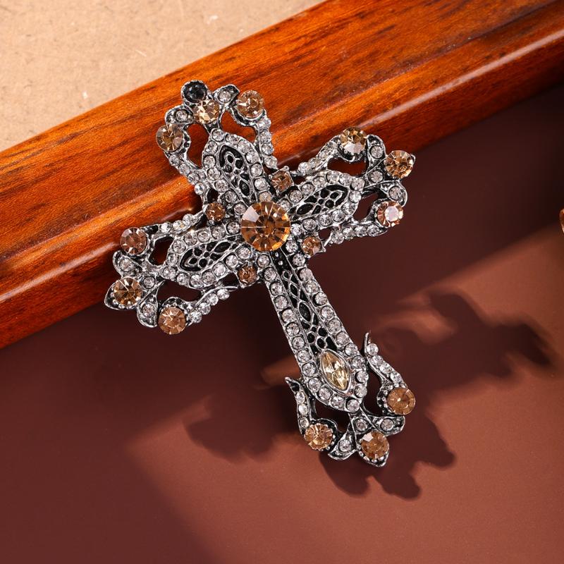 Retro Studded Cross Brooches For Women Coat Jewelry Accessories Gifts