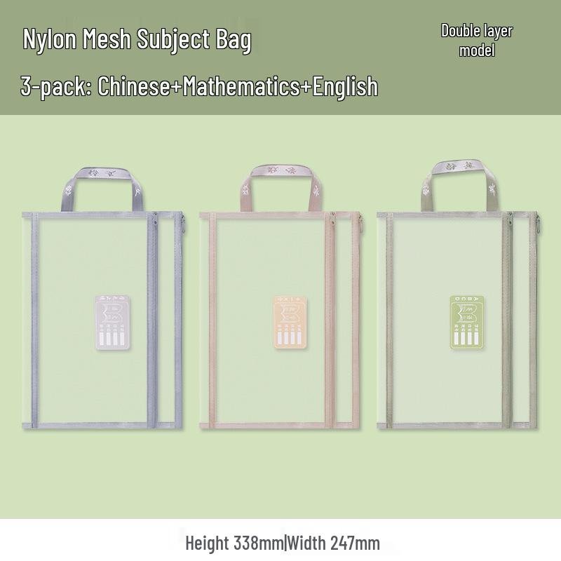 Double Layer Student Homework Bag: Large Capacity A4 Mesh Document Organizer with Dual Zippers