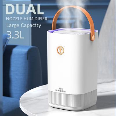 Haushalts-Luftbefeuchter, 3300 ml, Doppeldüse, kühler Nebel, Aroma-Diffusor, buntes LED-Licht, starker Nebel, Ultraschall, USB-Humifificador