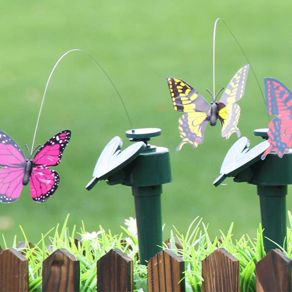 Butterfly & Bird Garden Stake Solar Powered Flying Wobble Fluttering Butterfly Ornament Solar Garden Dancing Ornament for Garden