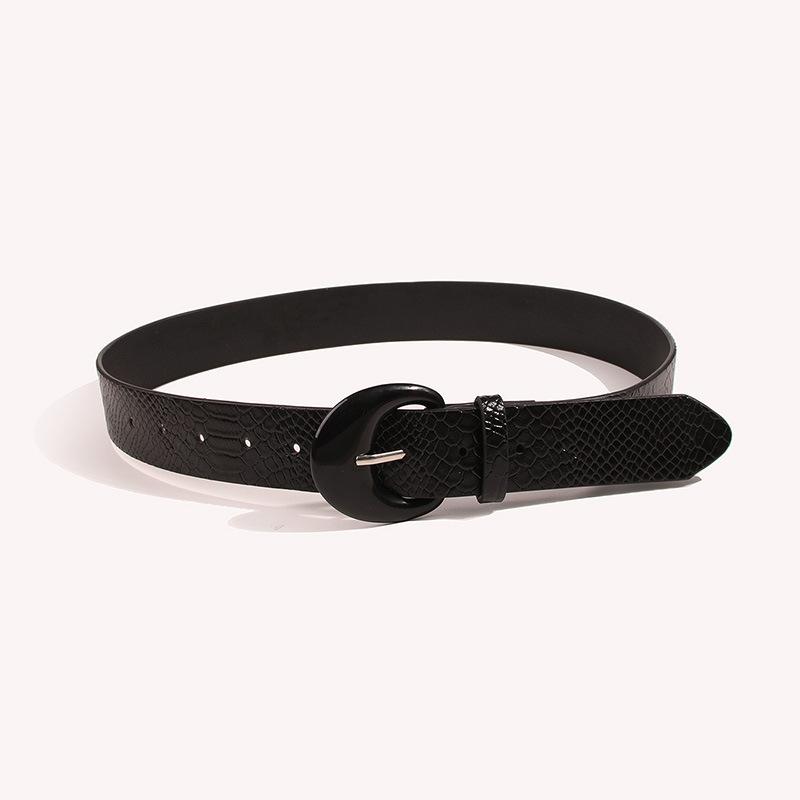 Women's Crocodile Pattern Versatile Belt Women's Black Belt Wide Belt Rhinestone Fashion Belt