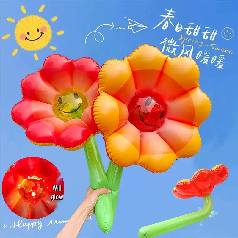 Inflatable Luminous Sunflower Balloon Toy - Handheld PVC Prop with Smiling Face Decoration