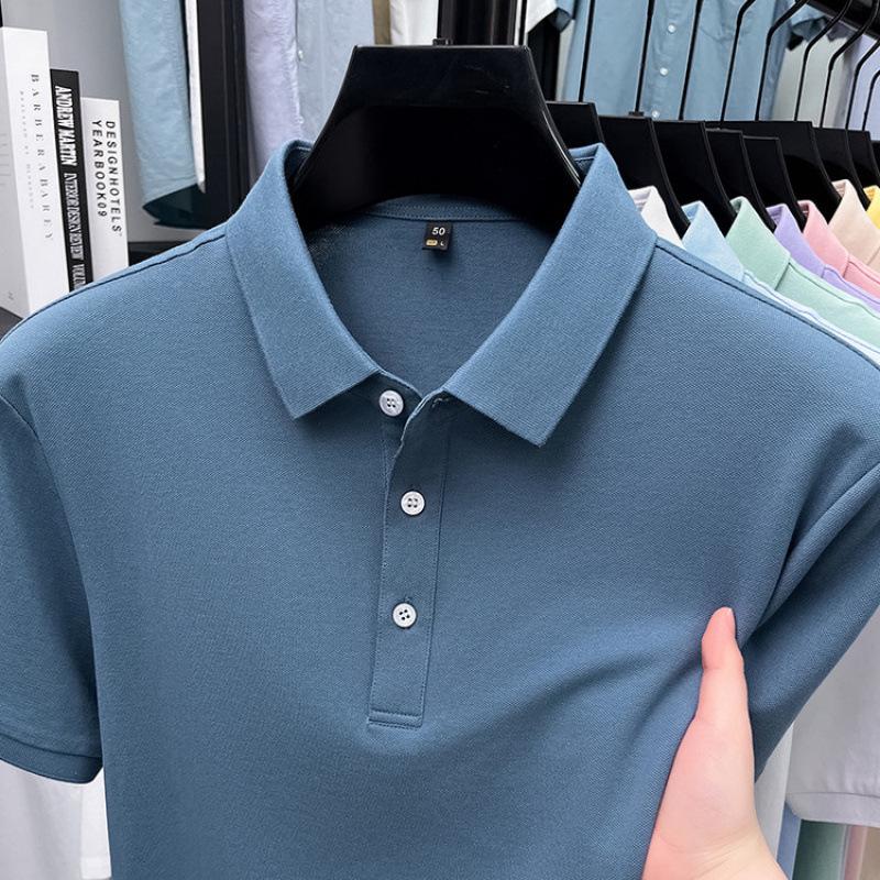 Men's Short Sleeve Turn-Down Collar Shirt - Mercerized Cotton, 16 Solid Colors, Straight Leg for Mature Style