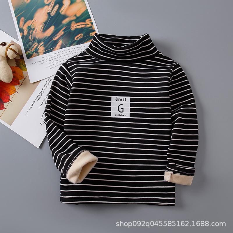 

2025 Детская модная полосатая бархатная водолазка - теплая с длинным рукавом для мальчиков и девочек (Осень зима) 130 cm