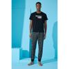 Marineblaues „Hello Summer“-Pyjama-Set mit kurzen Ärmeln und Aufdruck für Herren