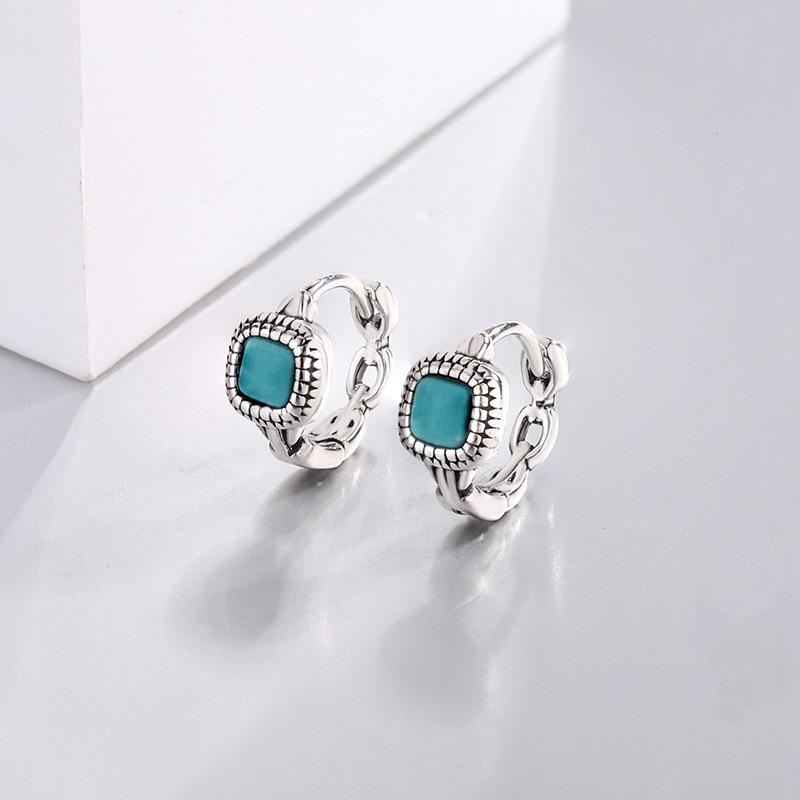 Xiaomi 925 Sterling Silver Vintage Square Earrings For Women Trendy Green Stone Earring Jewelry Prevent Allergy Party Accessories Gift