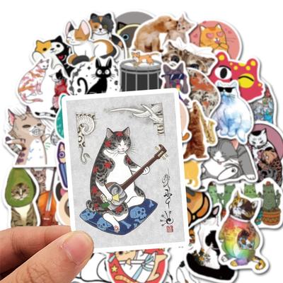 50 Adet Sevimli Samuray Kedi Dövme Kedi Çıkartmalar Scrapbooking Dizüstü PC Telefon Su Geçirmez Dekor Etiket