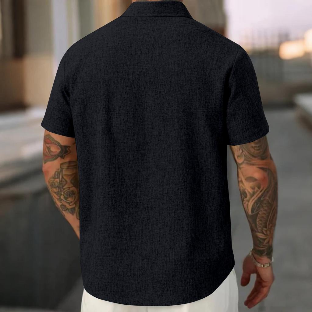 Men's Summer Colorblock Lapel Short-Sleeved Shirt Men's Casual Fashion Short-Sleeved Shirt