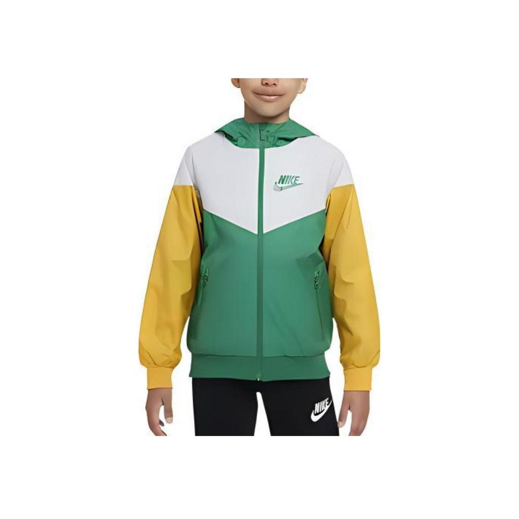 Nike Color Block Logo Sports Hooded Jacket Kids Jackets Green 850443-365