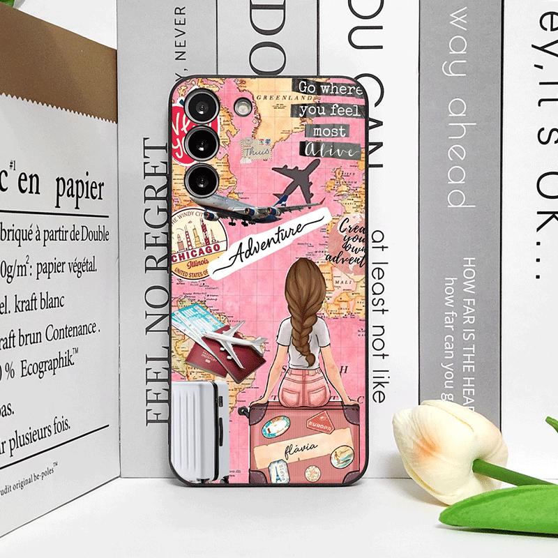 Pink World Map Printed Phone Case for Samsung S24 S23 Ultra S22 S25 Plus S21 S20FE 5G Shockproof Cover for Galaxy S25 Edge Shell