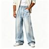Men's Wide Leg Jeans with Elastic Waist, Vintage Wash Casual Denim Pants, Soft Denim