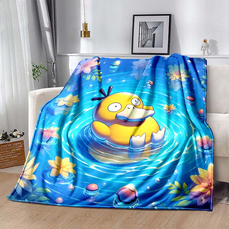 1PC Pokémon Psyduck Pattern Blanket Warm Soft Fluffy Kids and Adult Sofa Bed Throw Blanket Suitable Outdoor Travel Camping