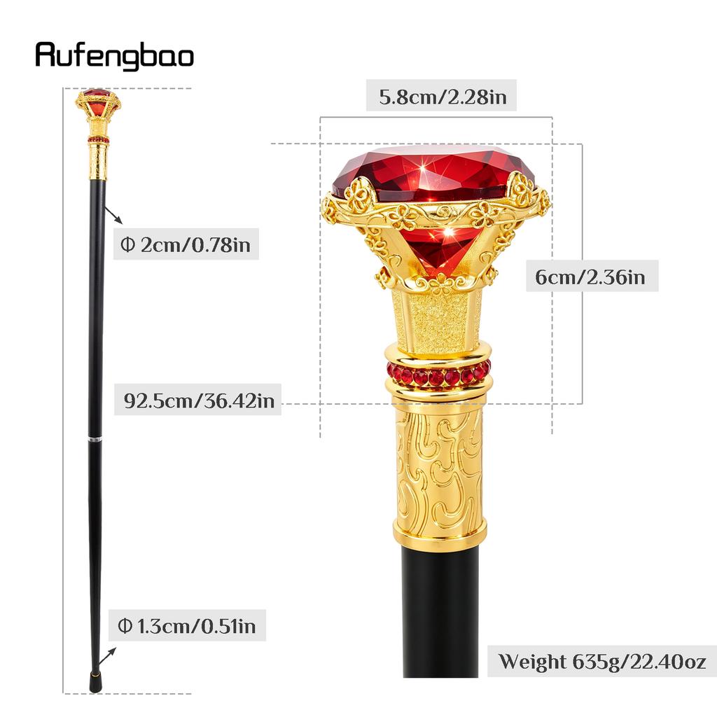 Bastone da Passeggio Tipo Diamante Rosso Dorato Bastone da Passeggio Decorativo alla Moda Gentleman Elegante Bastone Cosplay Pomello Pastorale 93cm