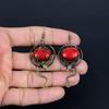 Red Coral Handmade Gemstone Earrings, 999 Copper Wire Wrapped Earrings Antique Jewelry, For Engagement Gift