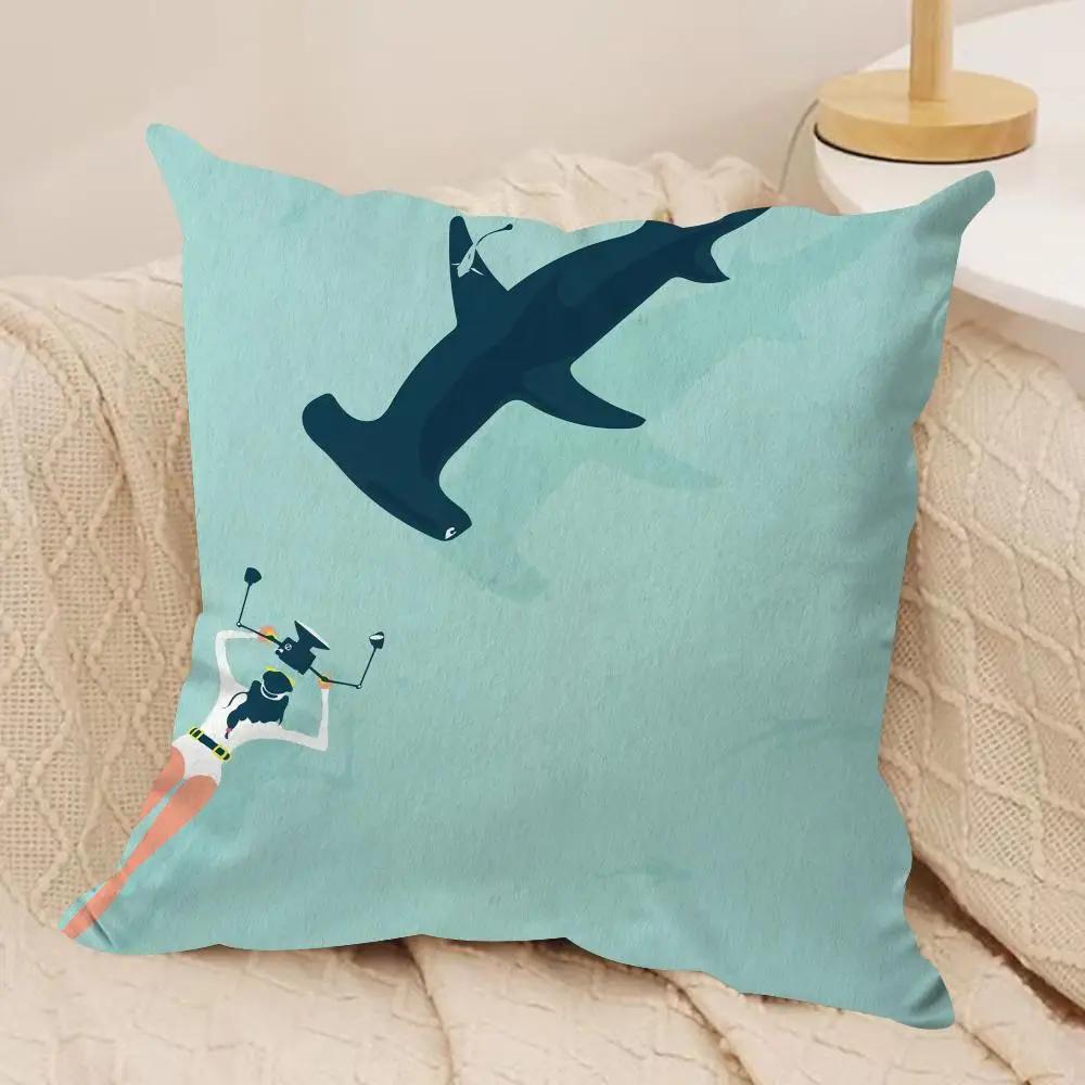 Marine Animals Summer Ins Cushion Cover Silky Short Plush Invisible Zipper Dustproof Sofa Pillow Case For Home Decor