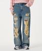 UNKNOWN PLANET Distressed Wide Denim Pants Sand Blue