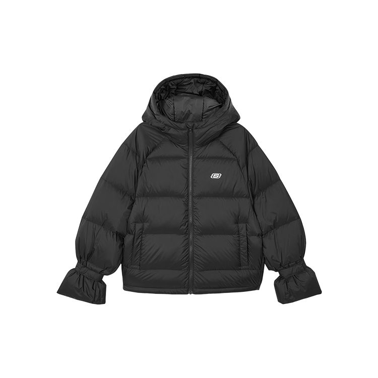Skechers Windproof Solid Color Zipper Hooded Long Sleeve Down Jacket Women outerwear Carbon-Black L421W113-0018 L