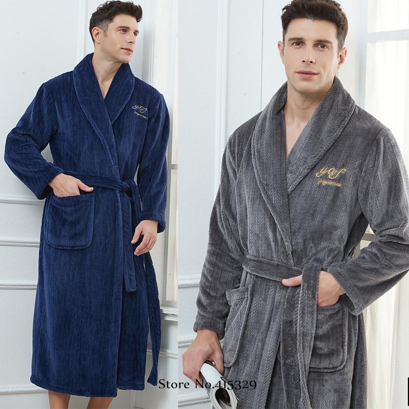 Coral Velvet Bathrobe Shower Kimono Robe Winter New Men's Home Wear Loose Thickened Pajamas