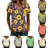 Damen Freizeit V-Ausschnitt Kurzarm Blumenmuster T-Shirt Top Leicht Bequem Sitzend Weicher Stoff Sommer T-Shirt