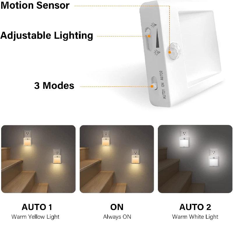 Stepless Dimming Night Light with Motion Sensor - Adjustable Pure & Warm White
