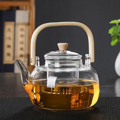 Borosilicate Glass Teapot with Bamboo Handle and Filter, Large Capacity, Heat-Resistant for Boiling Water