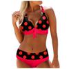 Women's High Waist Sexy Polka Dot Bikini Split With Chest Pads Without Bra Swimsuit