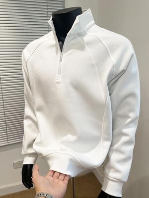 2025 Men's American Style Heavyweight Patchwork Half-Zip Hoodie, Stand Collar, Loose Fit, Versatile Autumn/Winter Base Layer