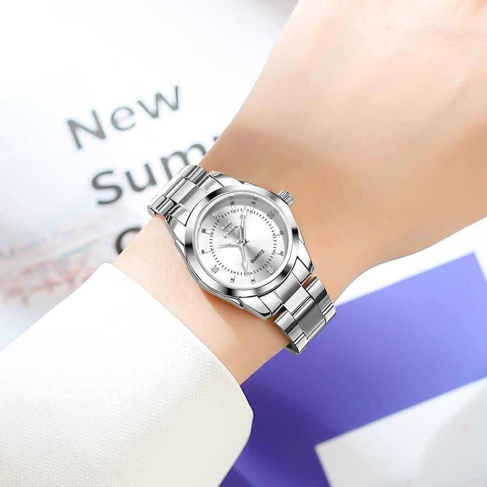OPK Quartz Stainless Steel 30M Water Diamond Luminous Gift Watch for White Women's Watch, Band, Resistant, Dial, Hands, Classic, Business, Popular,