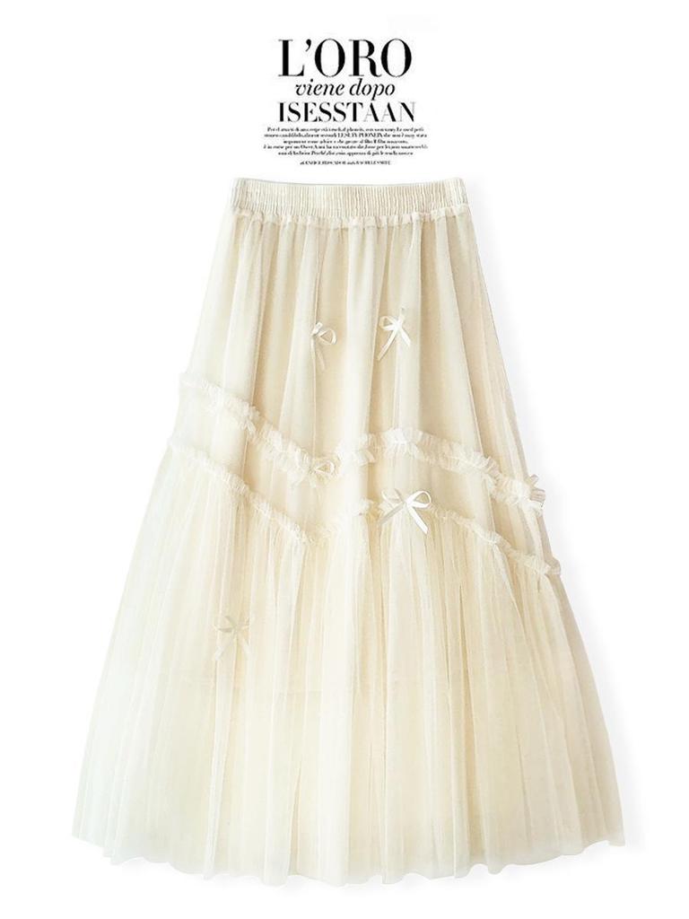 2024 Sweet Bow Net Gauze A-line Skirt for Women - Spring/Summer Collection