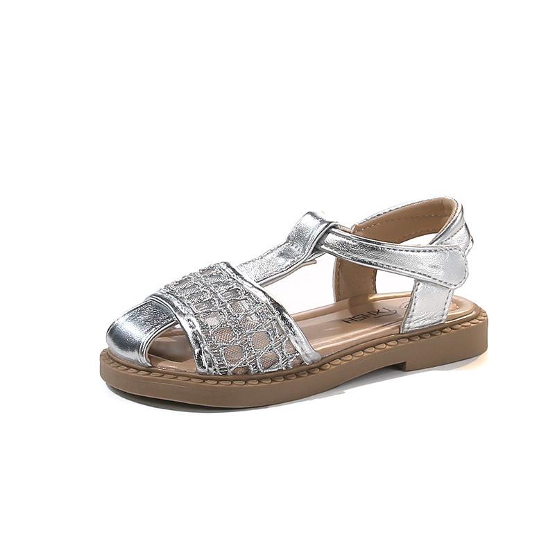 Girls' closed-toe sandals, children's soft sole beach shoes, summer new style fashionable woven girls' princess kids' shoes for babies