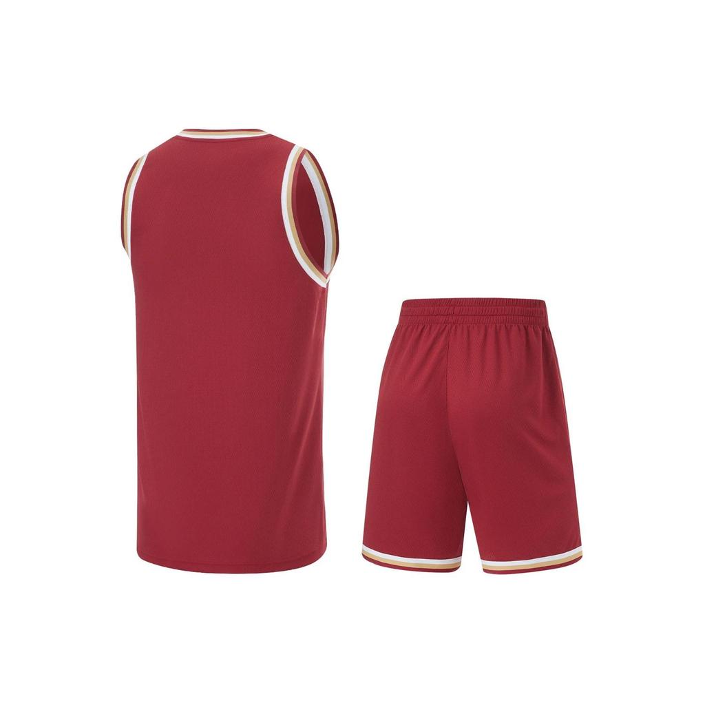 LiNing Professional Basketball Series Logo Print Breathable Basketball Suit Men Basketball Suit Red AATU017-13