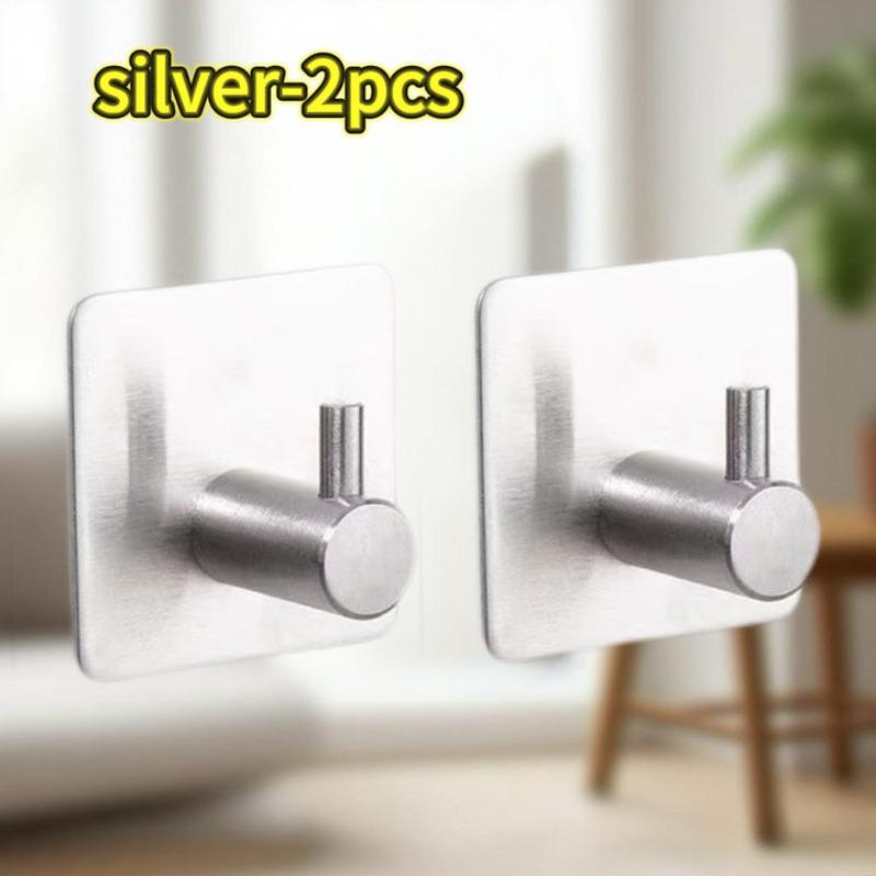 1-10pcs Self Adhesive Hook Heavy Duty Stainless Steel Wall Hooks Towel Clothes Rack Hangers Bathroom Kitchen Storage Holders