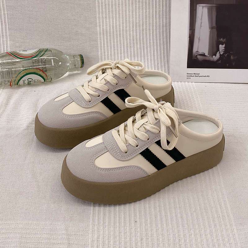 

Baotou slippers women s 2025 new summer outer wear one pedal white shoes thick soles without heel half drag German training shoes 35