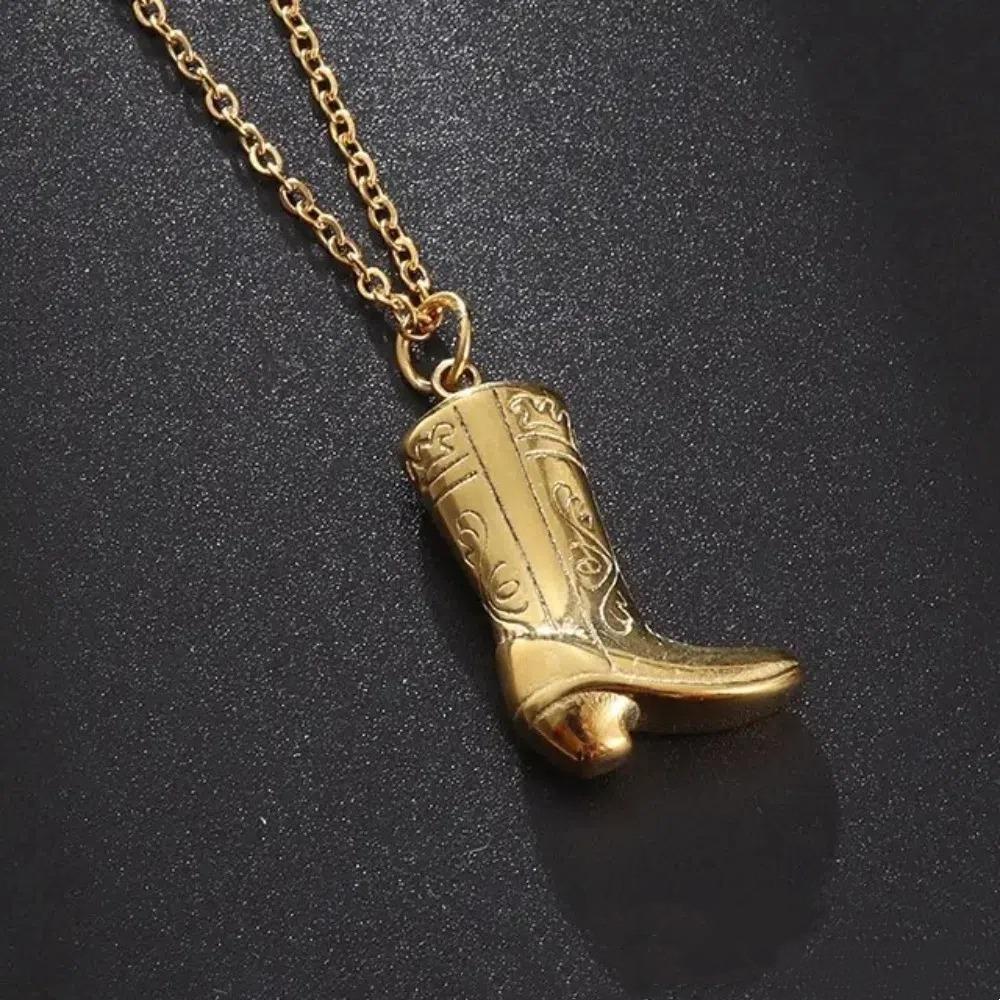 Western Style Collarbone Chain Zircon Vintage Golden Necklace Vintage Cowboy Boots Necklace  Gifts