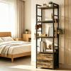 4-Tier Bookcase, Narrow Storage Shelf with Drawer, 8 Hooks