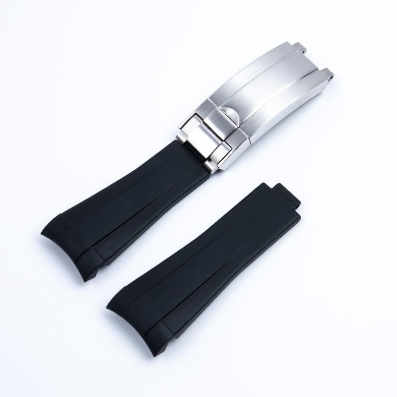 19mm 20mm Curved End FKM Fluororubber Rubber Watchband Fit for Rolex Submariner Daytona Explorer Black Orange Diver Watch Strap