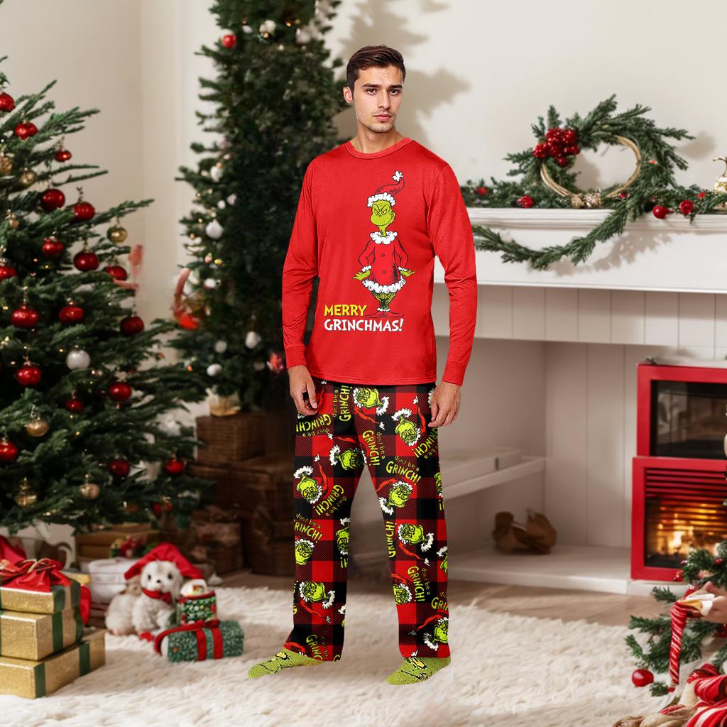 Christmas Print Cute Family Set Pajamas, Home Clothes, Family Set Long Sleeve Top Pants Set