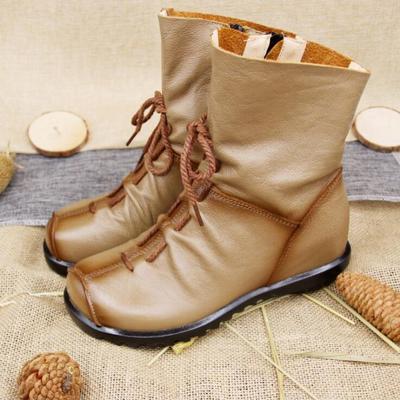 Neue lässige Damenstiefeletten aus echtem Leder, weiche, niedrige Absätze, rutschfeste Retro-Damenschuhe