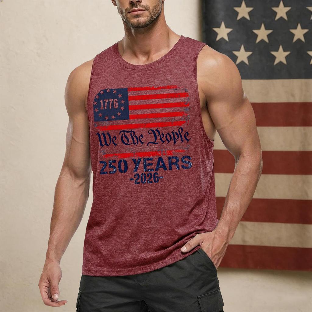 Men's Casual Sleeveless Tank Top Crew Neck Graphic Print Lightweight Summer Muscle Shirt for Outdoor Activities