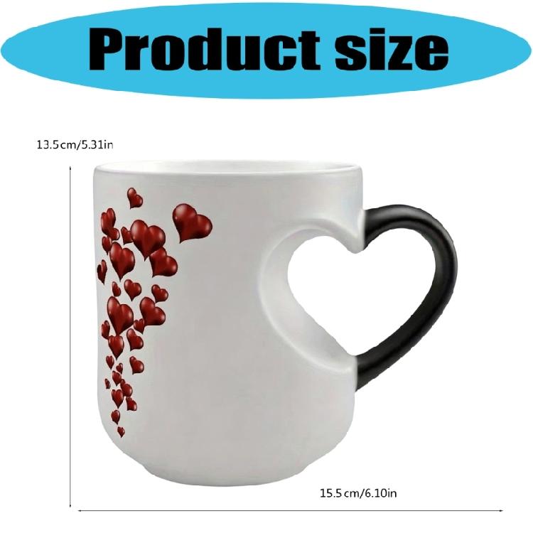 Heat Sensitive Color Changing Coffee Mug With Heart Shaped Handle Valentines Day Gift Kitchen Drinking Cup