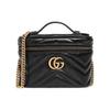 GG Marmont Pelle Nera Trapuntatura Chevron Mini Custodia da Viaggio Borsa a Tracolla con Catena per Donna Uso Quotidiano