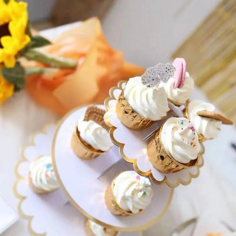 3-Layer Disposable Round Birthday Cupcake Dessert DIY Paper Craft Stand Dessert Display Rack Wedding Party Supplies Cake Tools