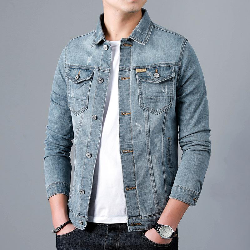 Vår Herr Casual Bomull Denimjacka Klassisk Stil Mode Slim Tvättad Retro Blå Jeansjacka Manlig Märkeskläder Plus Storlek