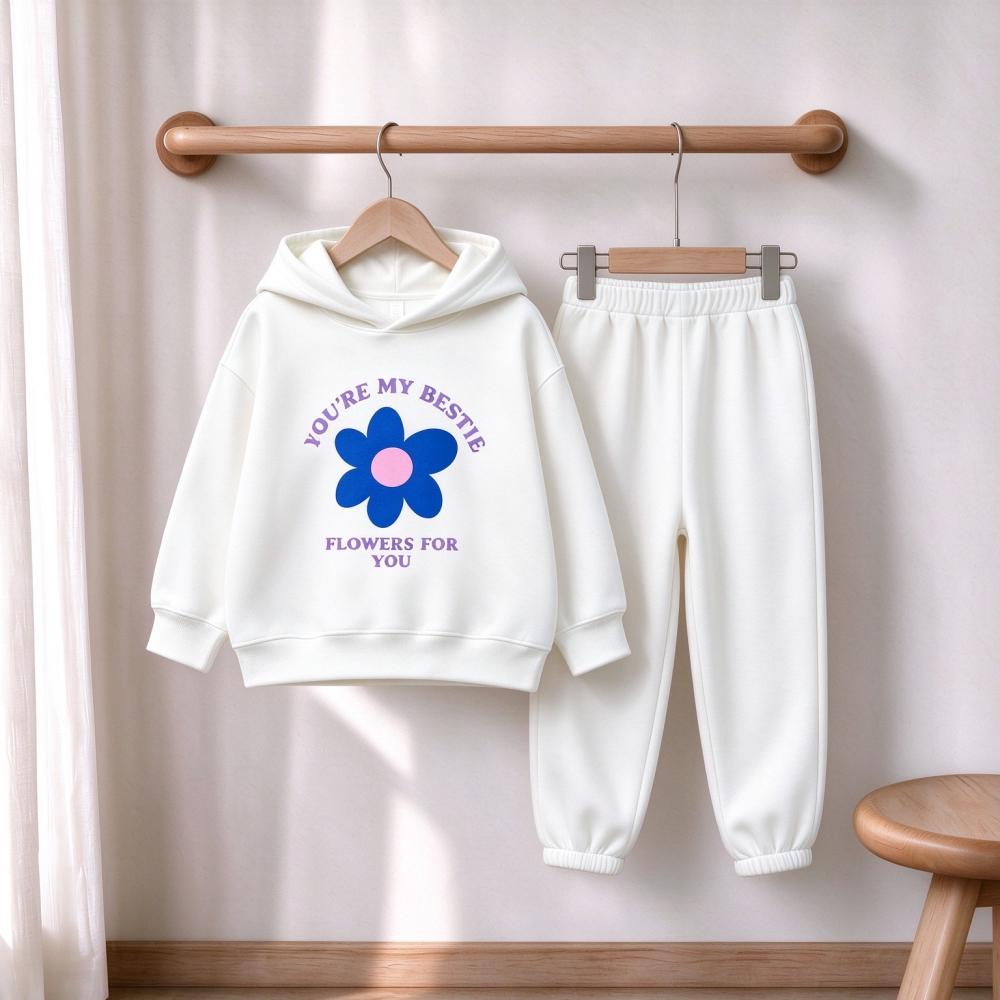 Boys And Girls Sweatshirt And Pants Set Letters Palm Flower Pattern Children's Fashion Tracksuit Autumn Casual Outfit For Kids