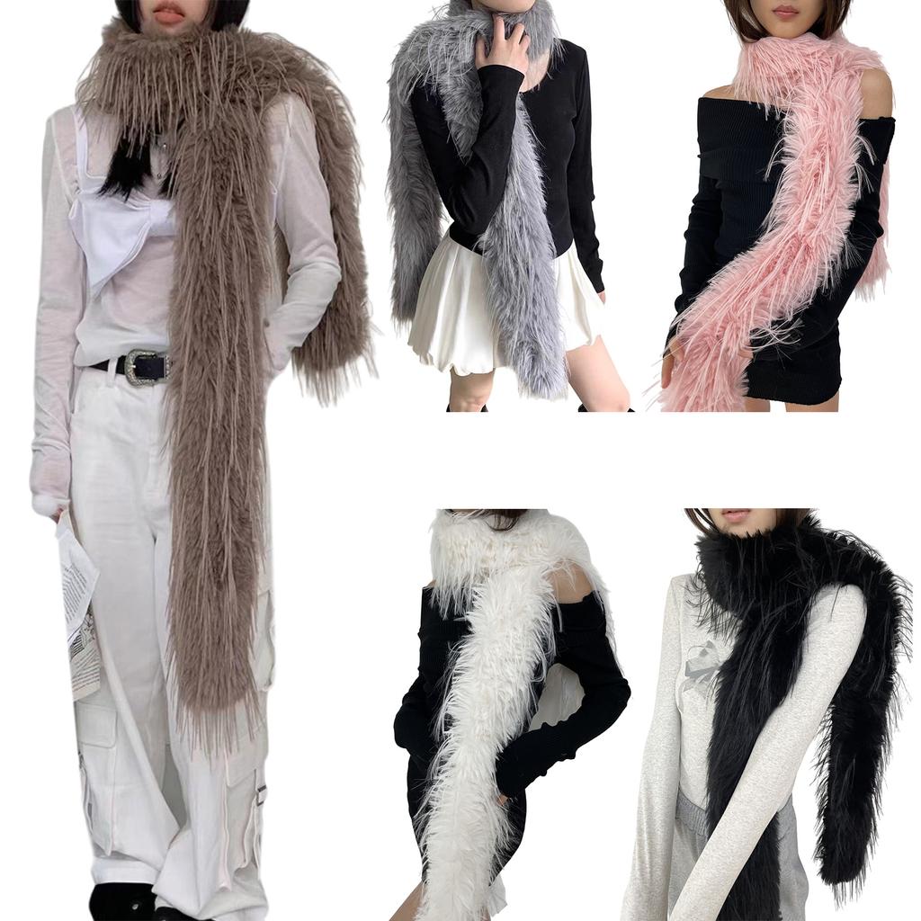 Furry Furs Collar Scarf for Winter Decorative Neck Gaiter Long Furs Shawl Adult Teens Warm Neckwear Formal Dress Collar