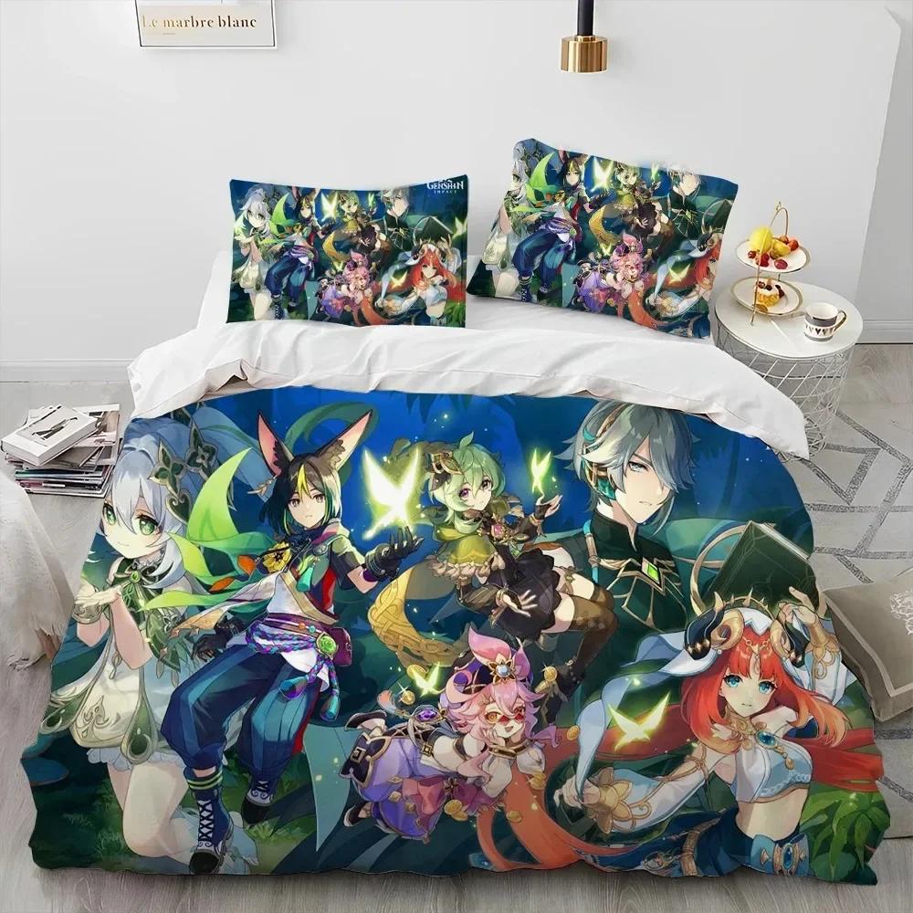 Genshin Impact Game Gamer Cartoon Comforter Bedding Set Printed Duvet Cover Pillowcase Single Double Queen Super King Size Sets